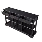 Table d'entrée en panneau de fibres de bois laqué noir 3 couches 3 tiroirs 6 compartiments côtés avec base incurvée 147,3 x 36 x 82 cm