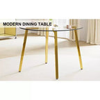 Table à manger ronde de luxe moderne Okak avec plateau en verre et pieds en métal pour salle à manger