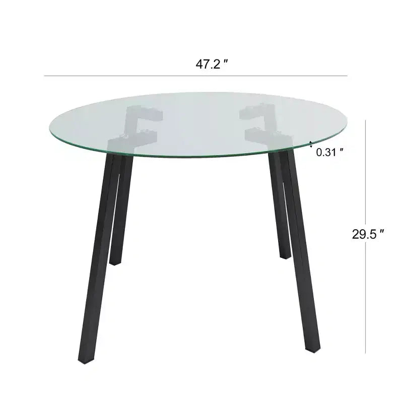 Table à manger ronde de luxe moderne Okak avec plateau en verre et pieds en métal pour salle à manger