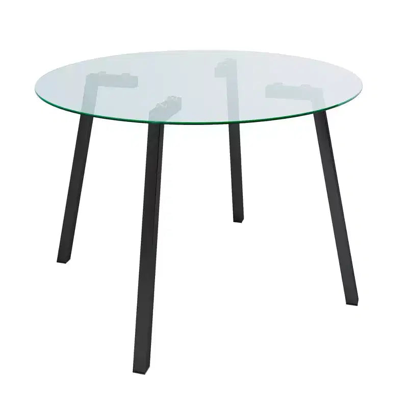Table à manger ronde de luxe moderne Okak avec plateau en verre et pieds en métal pour salle à manger
