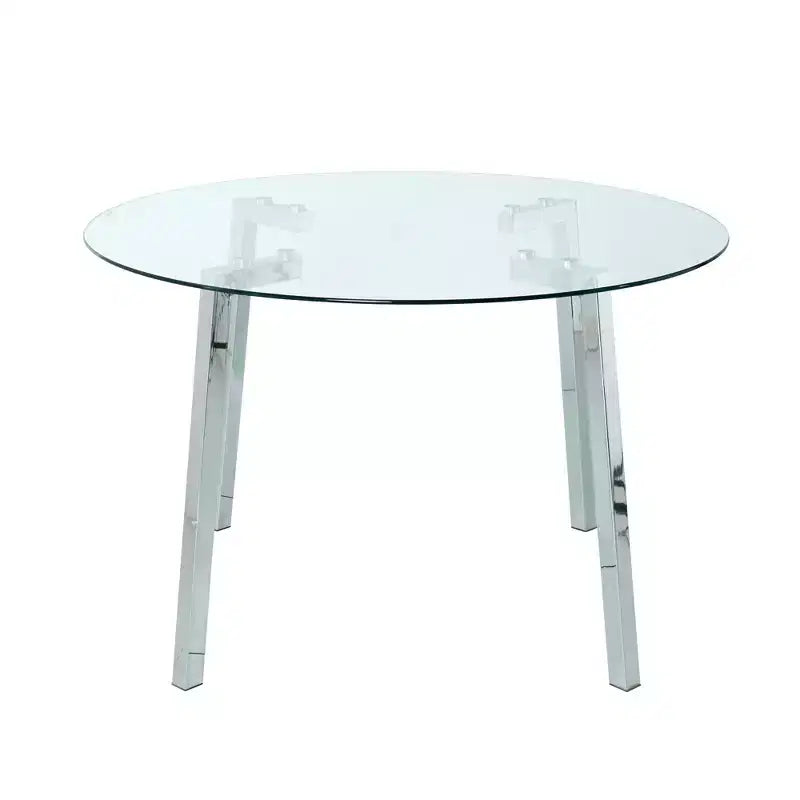 Table à manger ronde de luxe moderne Okak avec plateau en verre et pieds en métal pour salle à manger