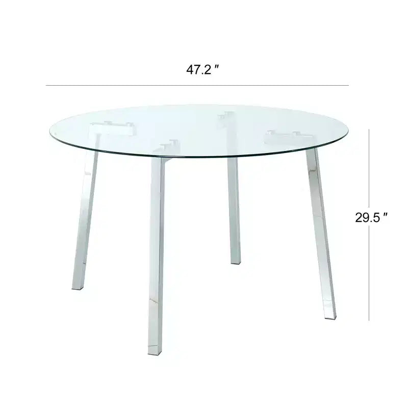 Table à manger ronde de luxe moderne Okak avec plateau en verre et pieds en métal pour salle à manger