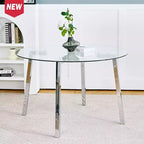 Table à manger ronde de luxe moderne Okak avec plateau en verre et pieds en métal pour salle à manger