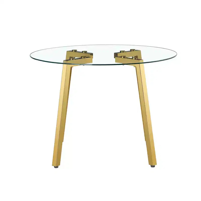 Table à manger ronde de luxe moderne Okak avec plateau en verre et pieds en métal pour salle à manger