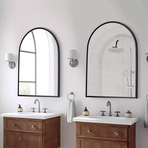 2 Pieces 31 In.H X 24 In.W Black Aluminum Alloy Thin Edge Right Angle Arched Hanging Mirror Frame Wall Mirror