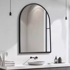 Lot de 2 miroirs muraux à suspendre en alliage d'aluminium noir, avec bord fin et angle droit, en forme d'arche, 79 cm H x 61 cm l