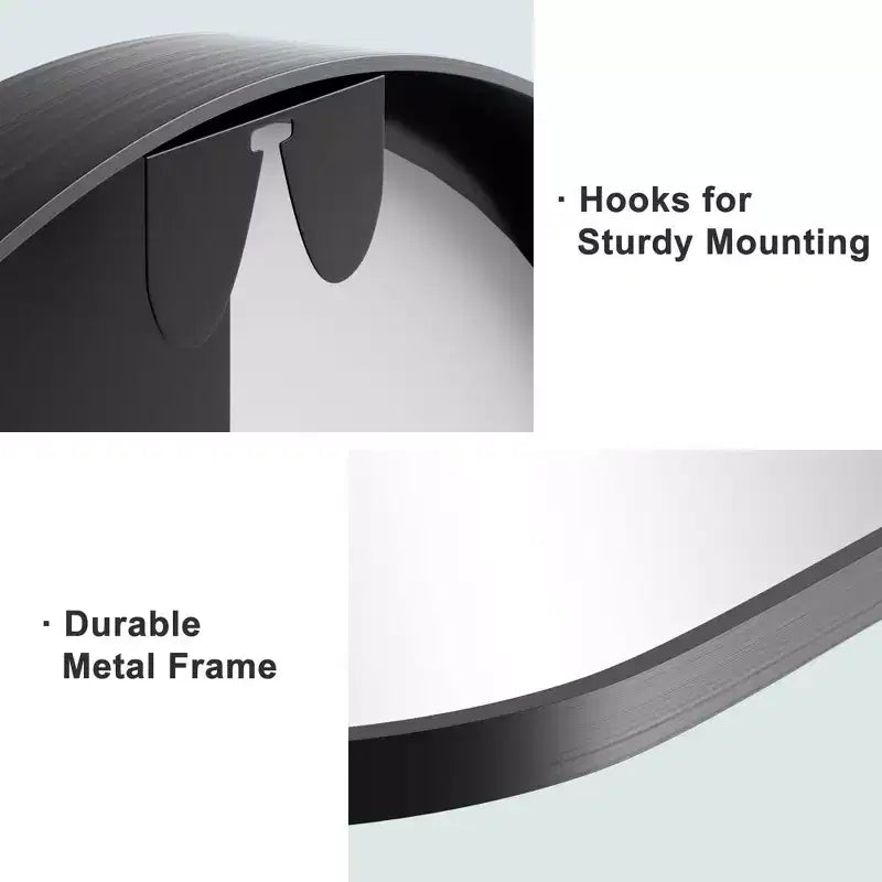 Lot de 2 miroirs muraux à suspendre en alliage d'aluminium noir, avec bord fin et angle droit, en forme d'arche, 79 cm H x 61 cm l