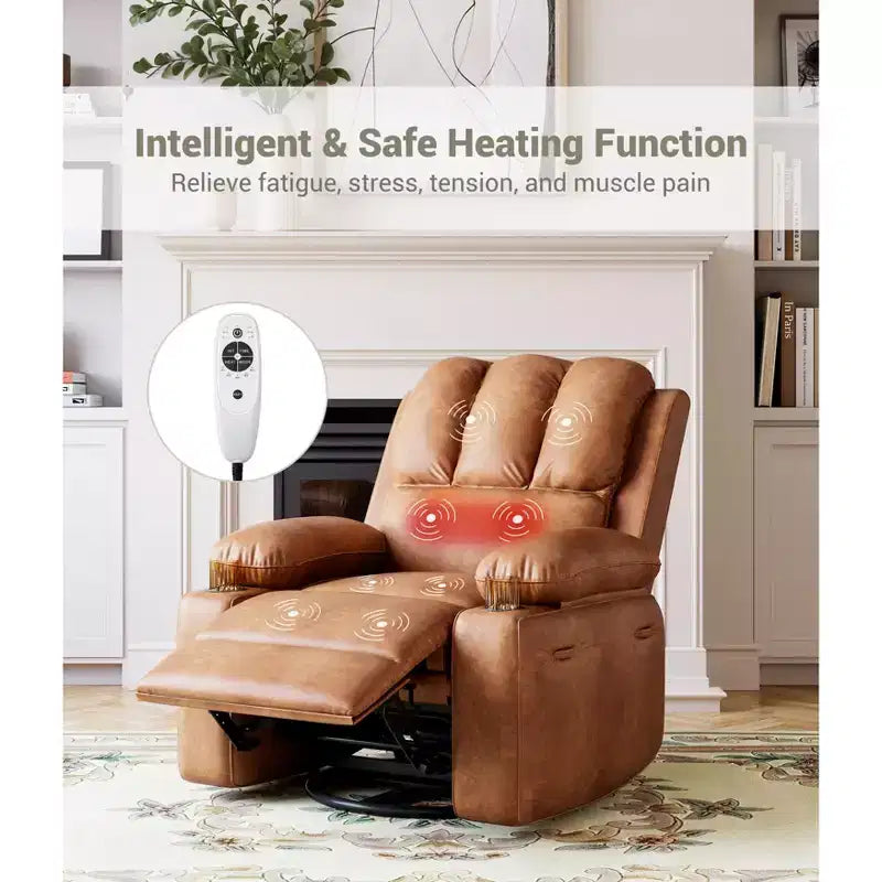 Fauteuil inclinable en cuir de 27 pouces surdimensionné, fauteuil inclinable manuel surrembourré, avec porte-gobelet et poches latérales, pour salons, poids maximum 181 kg