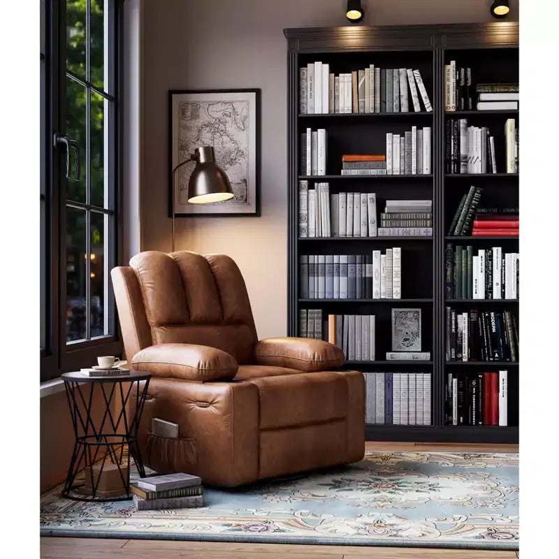 Fauteuil inclinable en cuir de 27 pouces surdimensionné, fauteuil inclinable manuel surrembourré, avec porte-gobelet et poches latérales, pour salons, poids maximum 181 kg