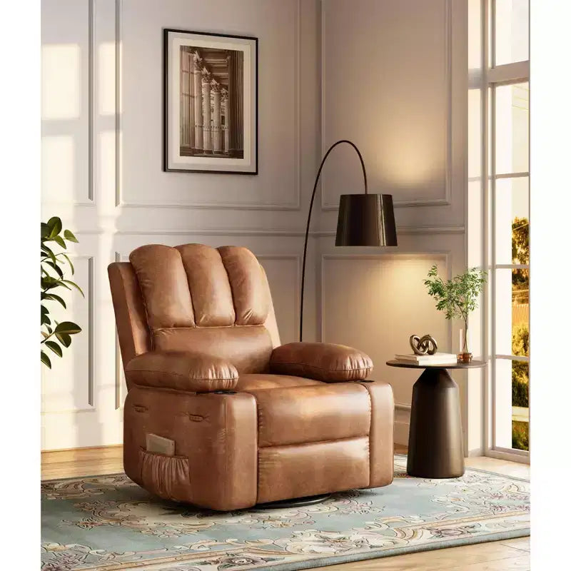 Fauteuil inclinable en cuir de 27 pouces surdimensionné, fauteuil inclinable manuel surrembourré, avec porte-gobelet et poches latérales, pour salons, poids maximum 181 kg