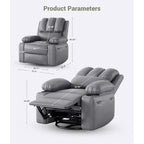 Fauteuil inclinable en cuir de 27 pouces surdimensionné, fauteuil inclinable manuel surrembourré, avec porte-gobelet et poches latérales, pour salons, poids maximum 181 kg