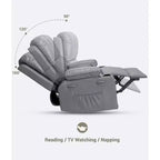 Fauteuil inclinable en cuir de 27 pouces surdimensionné, fauteuil inclinable manuel surrembourré, avec porte-gobelet et poches latérales, pour salons, poids maximum 181 kg