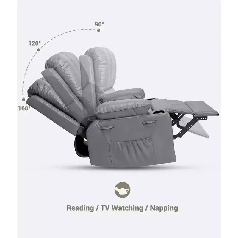 Fauteuil inclinable en cuir de 27 pouces surdimensionné, fauteuil inclinable manuel surrembourré, avec porte-gobelet et poches latérales, pour salons, poids maximum 181 kg