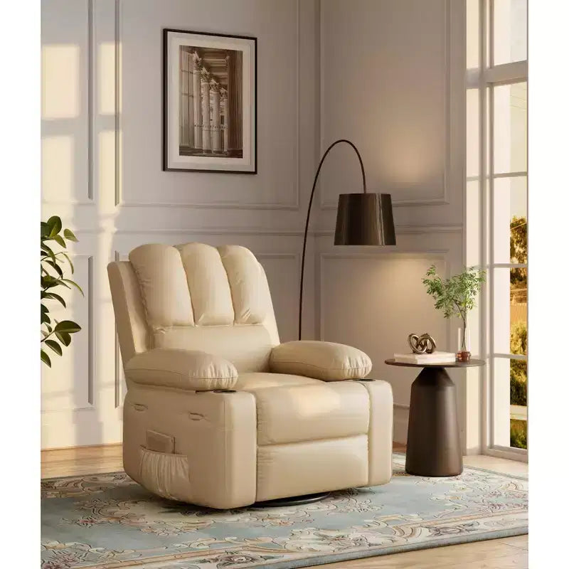 Fauteuil inclinable en cuir de 27 pouces surdimensionné, fauteuil inclinable manuel surrembourré, avec porte-gobelet et poches latérales, pour salons, poids maximum 181 kg