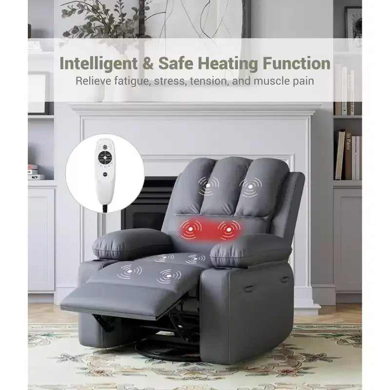 Fauteuil inclinable en cuir de 27 pouces surdimensionné, fauteuil inclinable manuel surrembourré, avec porte-gobelet et poches latérales, pour salons, poids maximum 181 kg