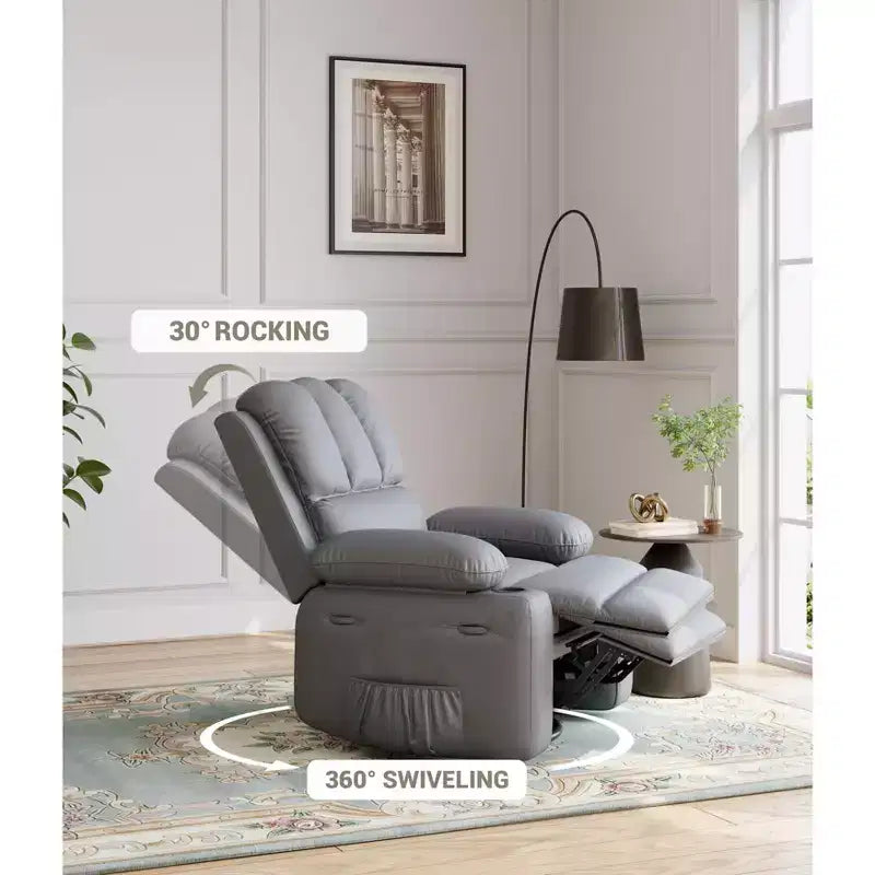 Fauteuil inclinable en cuir de 27 pouces surdimensionné, fauteuil inclinable manuel surrembourré, avec porte-gobelet et poches latérales, pour salons, poids maximum 181 kg