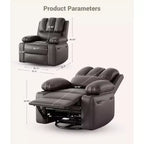 Fauteuil inclinable en cuir de 27 pouces surdimensionné, fauteuil inclinable manuel surrembourré, avec porte-gobelet et poches latérales, pour salons, poids maximum 181 kg