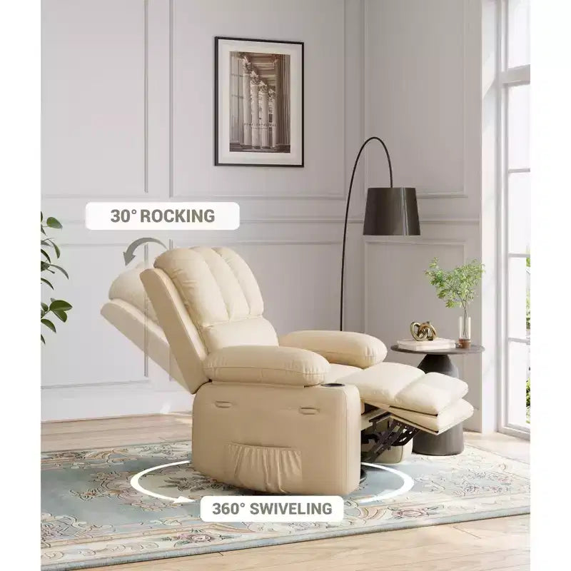 Fauteuil inclinable en cuir de 27 pouces surdimensionné, fauteuil inclinable manuel surrembourré, avec porte-gobelet et poches latérales, pour salons, poids maximum 181 kg