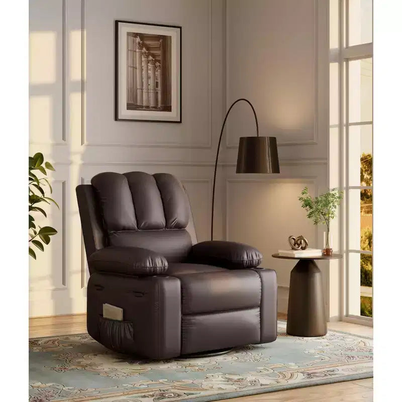 Fauteuil inclinable en cuir de 27 pouces surdimensionné, fauteuil inclinable manuel surrembourré, avec porte-gobelet et poches latérales, pour salons, poids maximum 181 kg