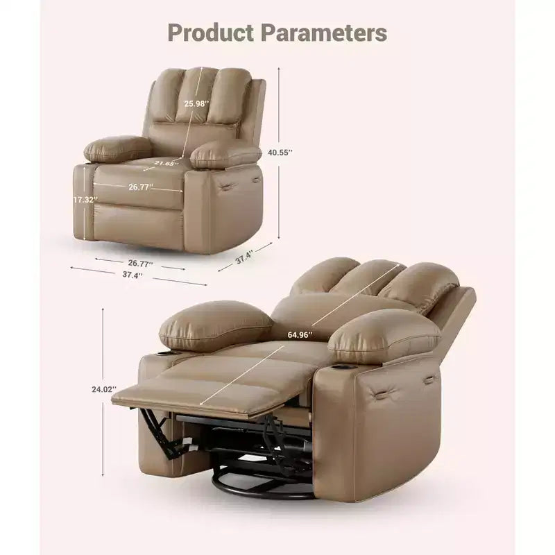 Fauteuil inclinable en cuir de 27 pouces surdimensionné, fauteuil inclinable manuel surrembourré, avec porte-gobelet et poches latérales, pour salons, poids maximum 181 kg