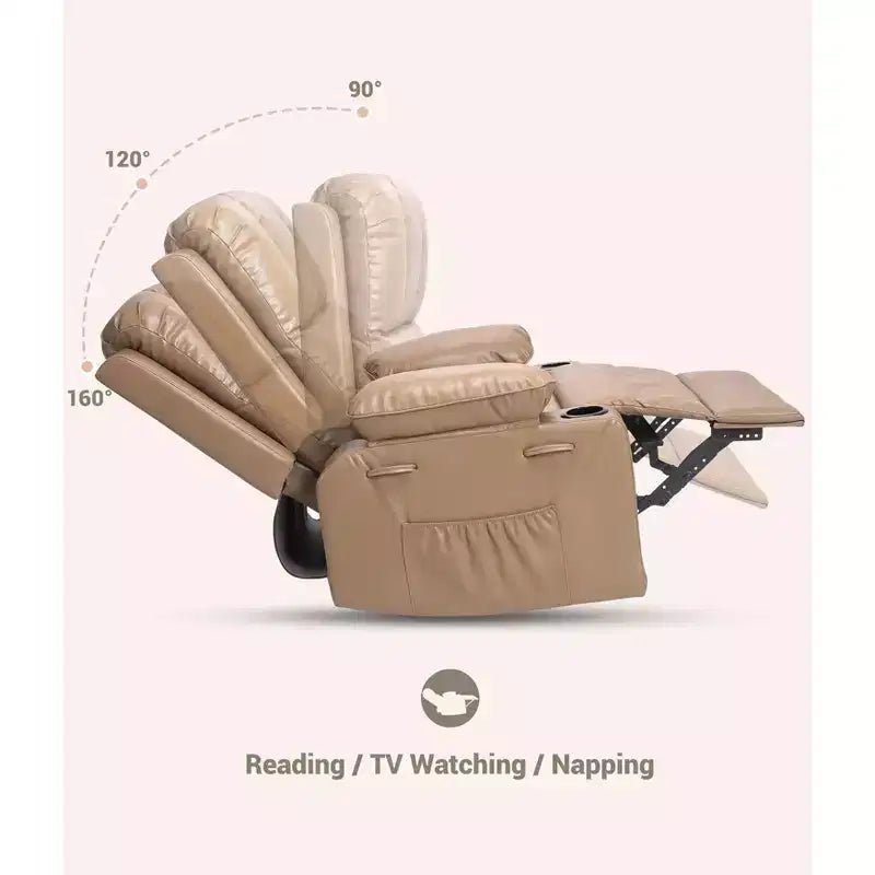 Fauteuil inclinable en cuir de 27 pouces surdimensionné, fauteuil inclinable manuel surrembourré, avec porte-gobelet et poches latérales, pour salons, poids maximum 181 kg
