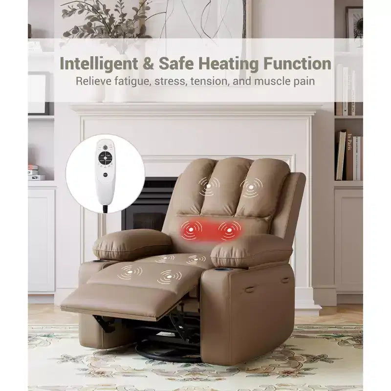 Fauteuil inclinable en cuir de 27 pouces surdimensionné, fauteuil inclinable manuel surrembourré, avec porte-gobelet et poches latérales, pour salons, poids maximum 181 kg