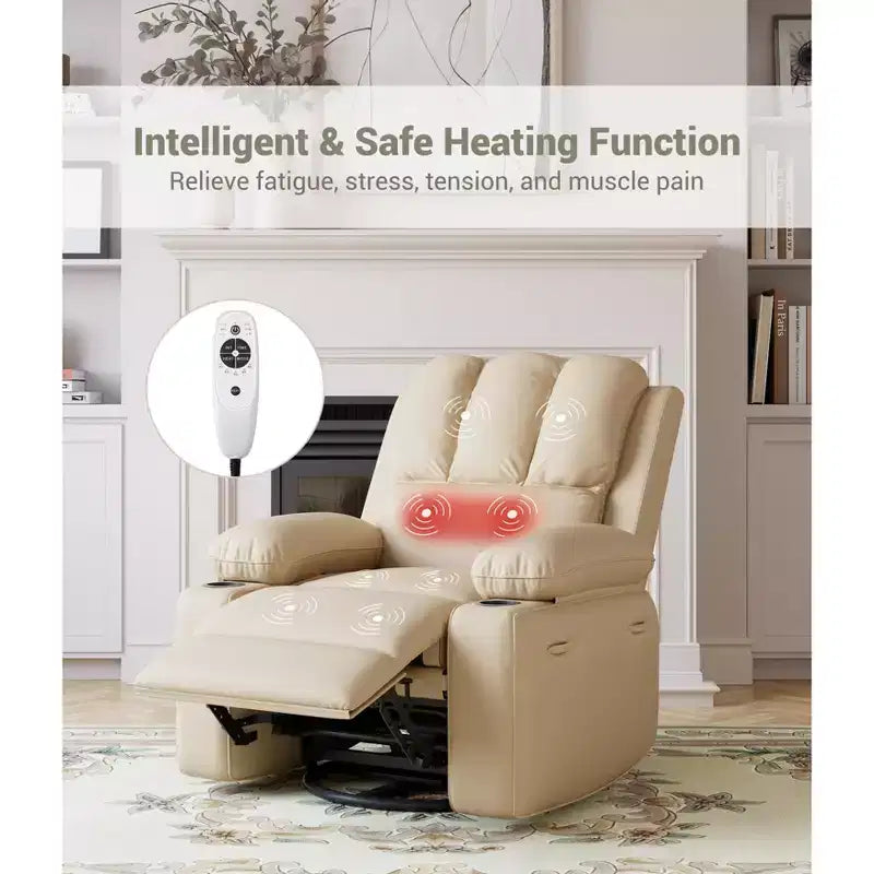 Fauteuil inclinable en cuir de 27 pouces surdimensionné, fauteuil inclinable manuel surrembourré, avec porte-gobelet et poches latérales, pour salons, poids maximum 181 kg