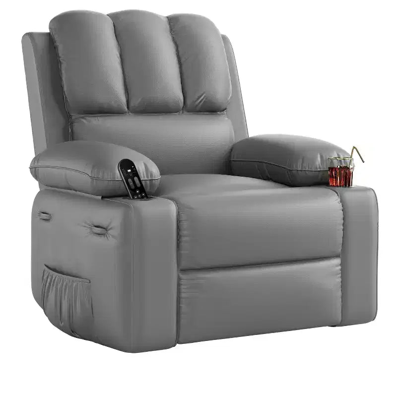 Fauteuil inclinable en cuir de 27 pouces surdimensionné, fauteuil inclinable manuel surrembourré, avec porte-gobelet et poches latérales, pour salons, poids maximum 181 kg