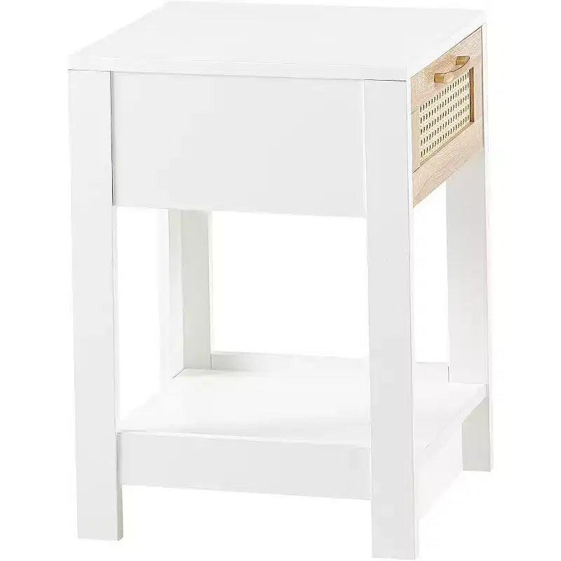 Table de chevet en rotin Acekool avec plateau relevable et rangement ouvert, table d'appoint moderne du milieu du siècle avec poignée rétro pour chambre et salon