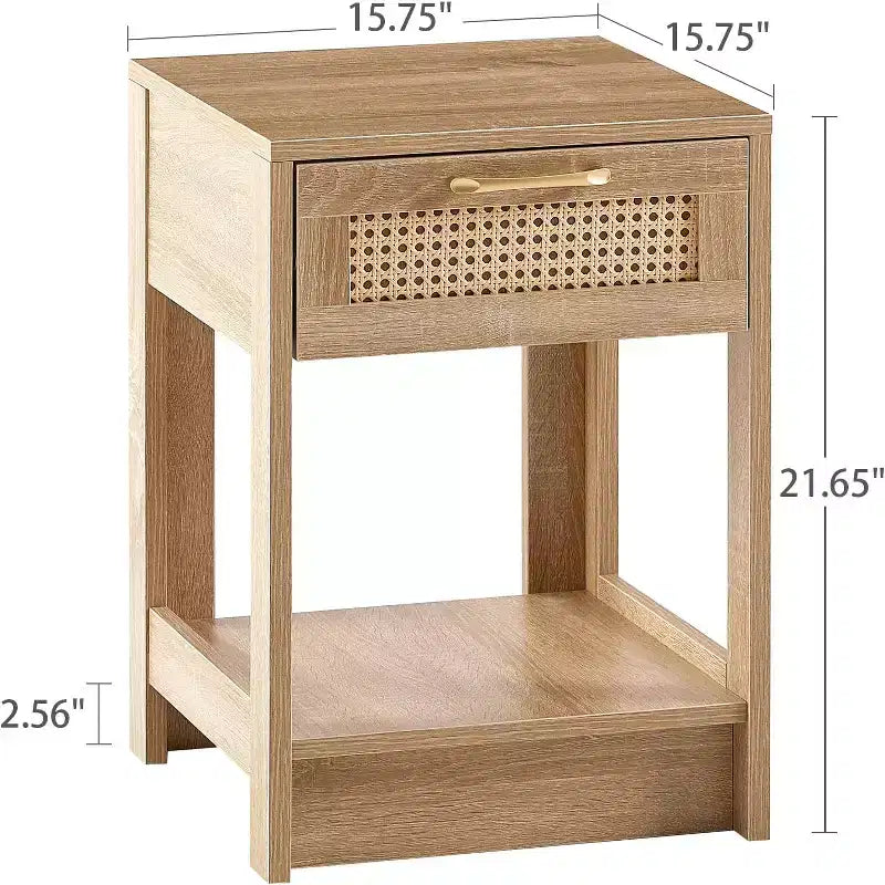 Table de chevet en rotin Acekool avec plateau relevable et rangement ouvert, table d'appoint moderne du milieu du siècle avec poignée rétro pour chambre et salon