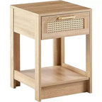 Table de chevet en rotin Acekool avec plateau relevable et rangement ouvert, table d'appoint moderne du milieu du siècle avec poignée rétro pour chambre et salon