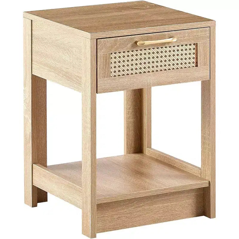 Table de chevet en rotin Acekool avec plateau relevable et rangement ouvert, table d'appoint moderne du milieu du siècle avec poignée rétro pour chambre et salon
