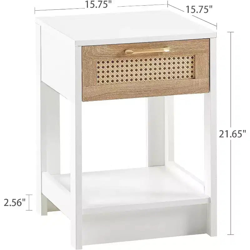 Table de chevet en rotin Acekool avec plateau relevable et rangement ouvert, table d'appoint moderne du milieu du siècle avec poignée rétro pour chambre et salon