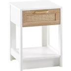 Table de chevet en rotin Acekool avec plateau relevable et rangement ouvert, table d'appoint moderne du milieu du siècle avec poignée rétro pour chambre et salon