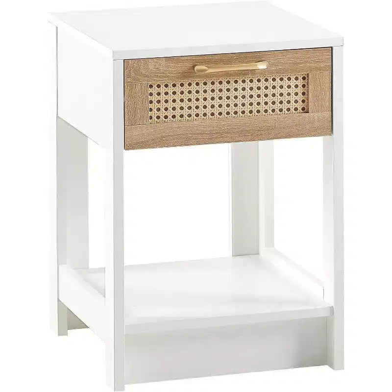 Table de chevet en rotin Acekool avec plateau relevable et rangement ouvert, table d'appoint moderne du milieu du siècle avec poignée rétro pour chambre et salon