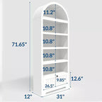 Acekool Meuble de rangement en bois arqué de 183 cm, buffet de cuisine et bibliothèque à 5 niveaux avec portes et étagères, noyer, pour salon, cuisine, bureau
