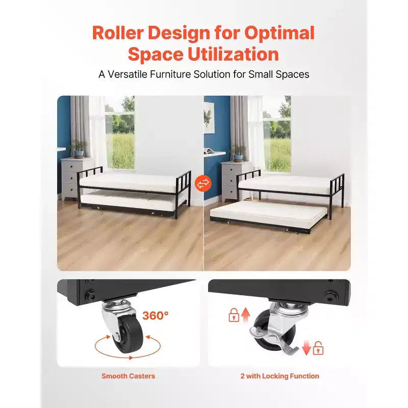 Cadre de lit de repos VEVOR taille double, lit de repos avec lit gigogne, cadre de lit plateforme en métal robuste, lit de repos double avec support à lattes métalliques, noir