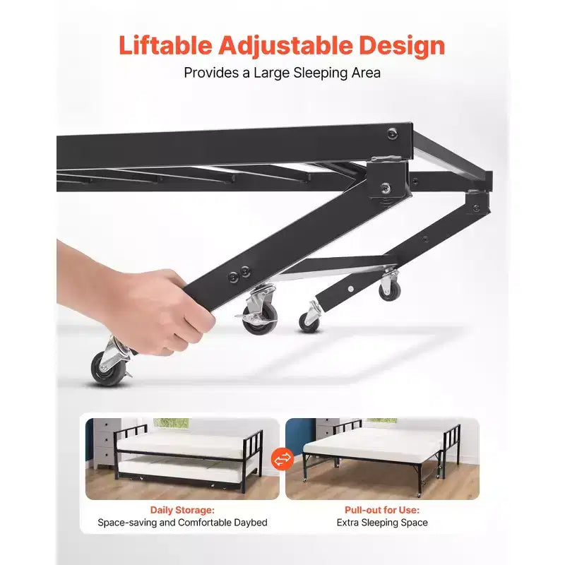 Cadre de lit de repos VEVOR taille double, lit de repos avec lit gigogne, cadre de lit plateforme en métal robuste, lit de repos double avec support à lattes métalliques, noir