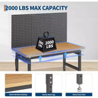 Acekool Établi réglable 48 pouces avec panneau perforé - Capacité de 907 kg, table de garage réglable en hauteur de 71 à 102 cm pour atelier et bricolage à domicile
