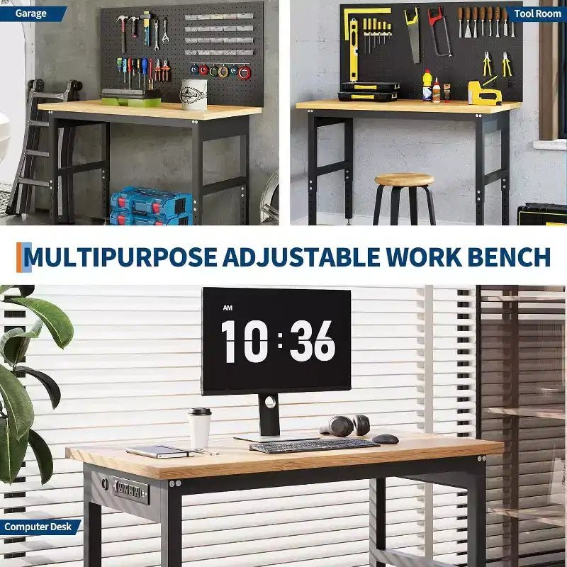 Acekool Établi réglable 48 pouces avec panneau perforé - Capacité de 907 kg, table de garage réglable en hauteur de 71 à 102 cm pour atelier et bricolage à domicile