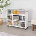 VECELO 3-Tier Kitchen Cart, Wood with Lockable Wheels, Rolling Utility Cart with Open Shelves for Kitchen Storage, White