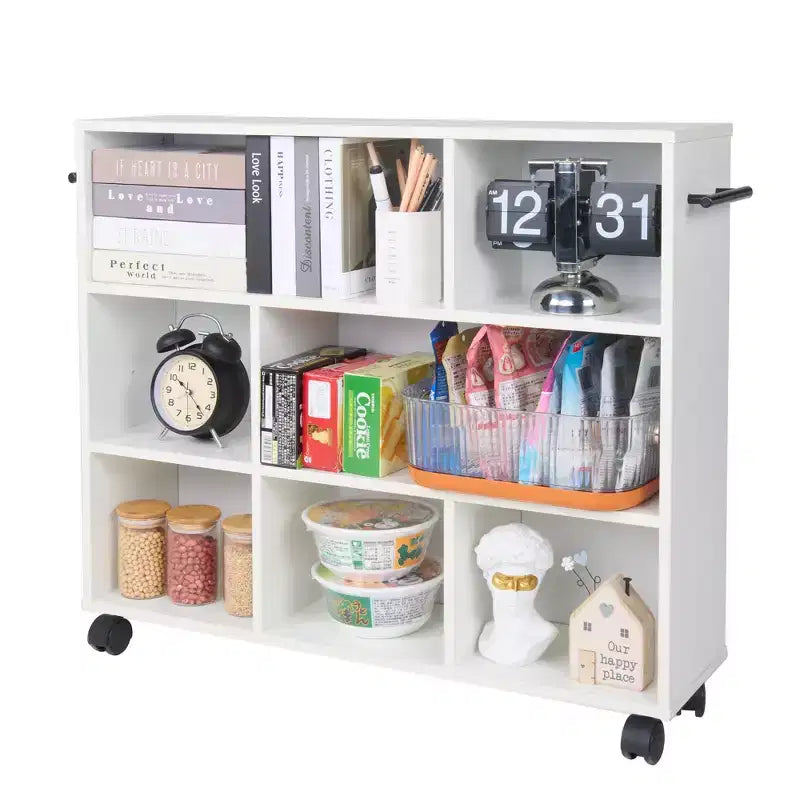 Chariot de cuisine VECELO à 3 niveaux, en bois avec roues verrouillables, chariot de service roulant avec étagères ouvertes pour le rangement de la cuisine, blanc