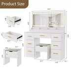 Coiffeuse avec miroir lumineux - Bureau de maquillage avec prise de courant, 3 modes d'éclairage avec luminosité réglable, table de 117 cm avec tabouret rembourré doux pour chambre à coucher