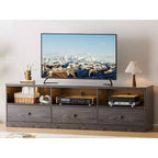 TROPOW TV Stand for up to 80-Inch TVs, Media Console Table with 3 Drawers and 3 Open Shelves, TV Cabinet for Living Room Bedroom,Black