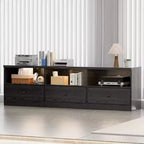 Meuble TV TROPOW pour téléviseurs jusqu'à 80 pouces, table console média avec 3 tiroirs et 3 étagères ouvertes, meuble TV pour salon et chambre, noir