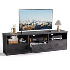 Meuble TV TROPOW pour téléviseurs jusqu'à 80 pouces, table console média avec 3 tiroirs et 3 étagères ouvertes, meuble TV pour salon et chambre, noir