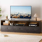 Meuble TV TROPOW pour téléviseurs jusqu'à 80 pouces, table console média avec 3 tiroirs et 3 étagères ouvertes, meuble TV pour salon et chambre, noir