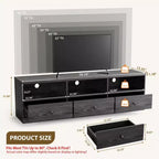 Meuble TV TROPOW pour téléviseurs jusqu'à 80 pouces, table console média avec 3 tiroirs et 3 étagères ouvertes, meuble TV pour salon et chambre, noir