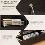 Meuble TV TROPOW pour téléviseurs jusqu'à 80 pouces, table console média avec 3 tiroirs et 3 étagères ouvertes, meuble TV pour salon et chambre, noir