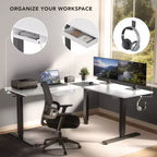 Mount-It! Bureau d'angle électrique réglable en hauteur XL, cadre noir et plateau blanc